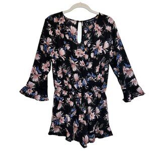 One Clothing Floral 3/4 Sleeve Romper in Black - Size M